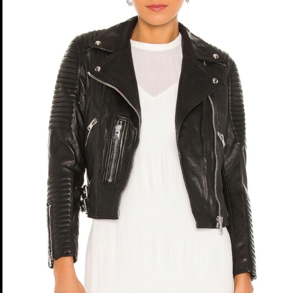 Mango black leather moto jacket S